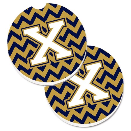 Carolines Treasures Letter x Chevron Navy Blue and Gold Set of 2 Cup Holder Car Coaster CJ1057-XCARC